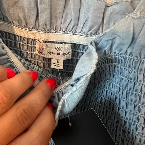 Poof New York Women’s Blue Smocked Tank Top with Ruffle Straps - Picture 3 of 5